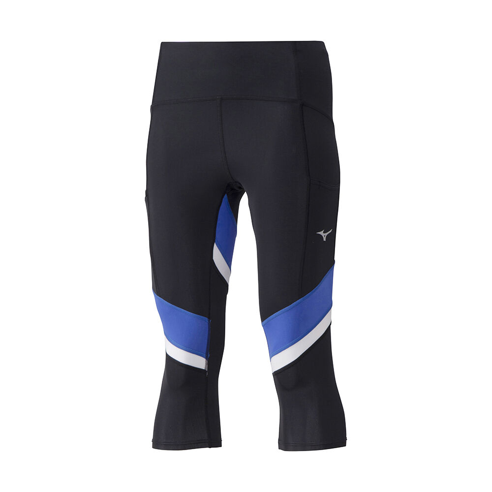 Damske Legíny Mizuno Core ¾ Bezecke Čierne/Modre/Biele Vypredaj COZU49328